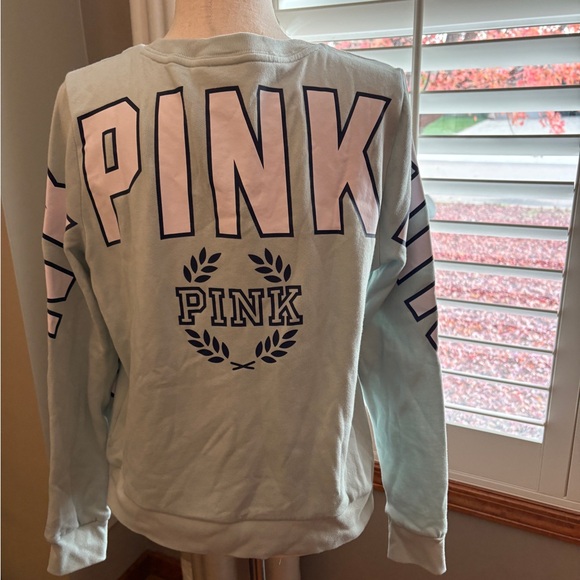 PINK Victoria's Secret Blue Crew Neck Long Sleeve Sweatshirt - Picture 2 of 6